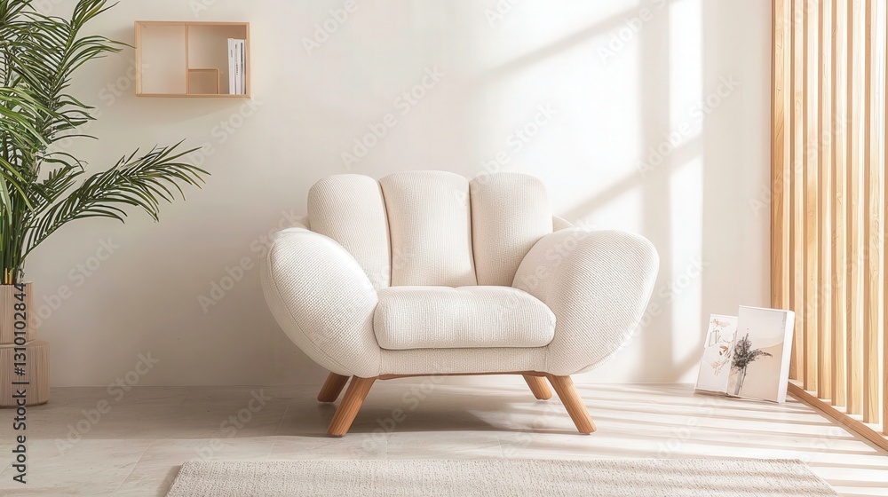 Elegant blush toned armchair with rounded cushions, perfect for cozy spaces. This stylish piece enhances any modern interior design Elegant blush toned armchair with rounded cushions, perfect for cozy spaces. This stylish piece enhances any modern interior design