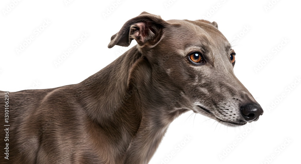 Headshot Side Left of Italian Greyhound Dog with a Calm Gaze Isolate on White Background Headshot Side Left of Italian Greyhound Dog with a Calm Gaze Isolate on White Background