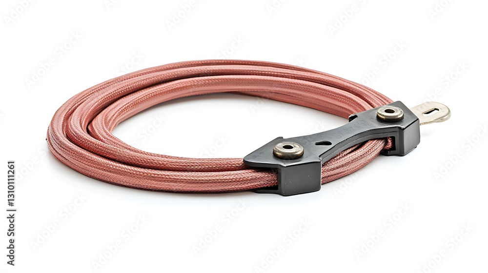 Pink braided cable studio shot, coiled, white background, electronics Pink braided cable studio shot, coiled, white background, electronics