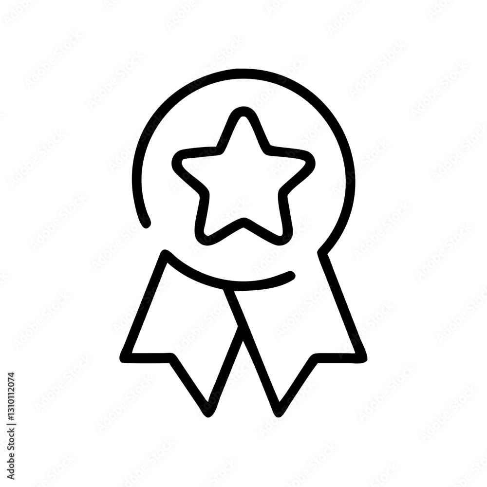 Award ribbon icon in black outline on white background Award ribbon icon in black outline on white background