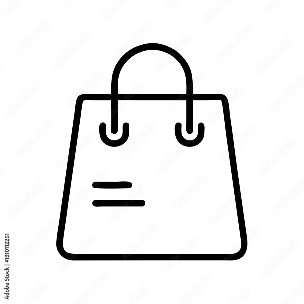 Shopping bag icon in black outline on white background Shopping bag icon in black outline on white background