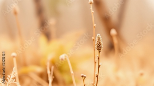 Close-up of dried plants in soft beige tones with a blurred background