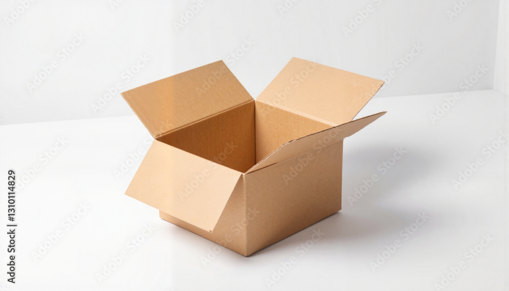 Open carton box on white surface, packaging concept Open carton box on white surface, packaging concept
