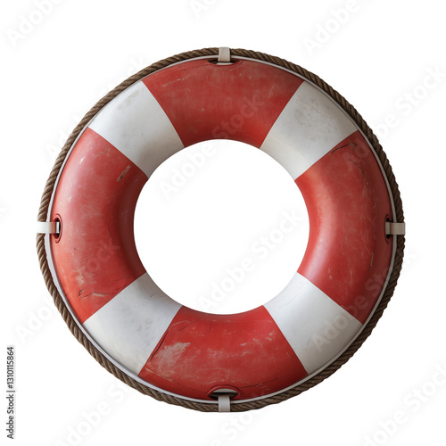 Red and White Lifebuoy with Rope Isolated on Transparent Background.