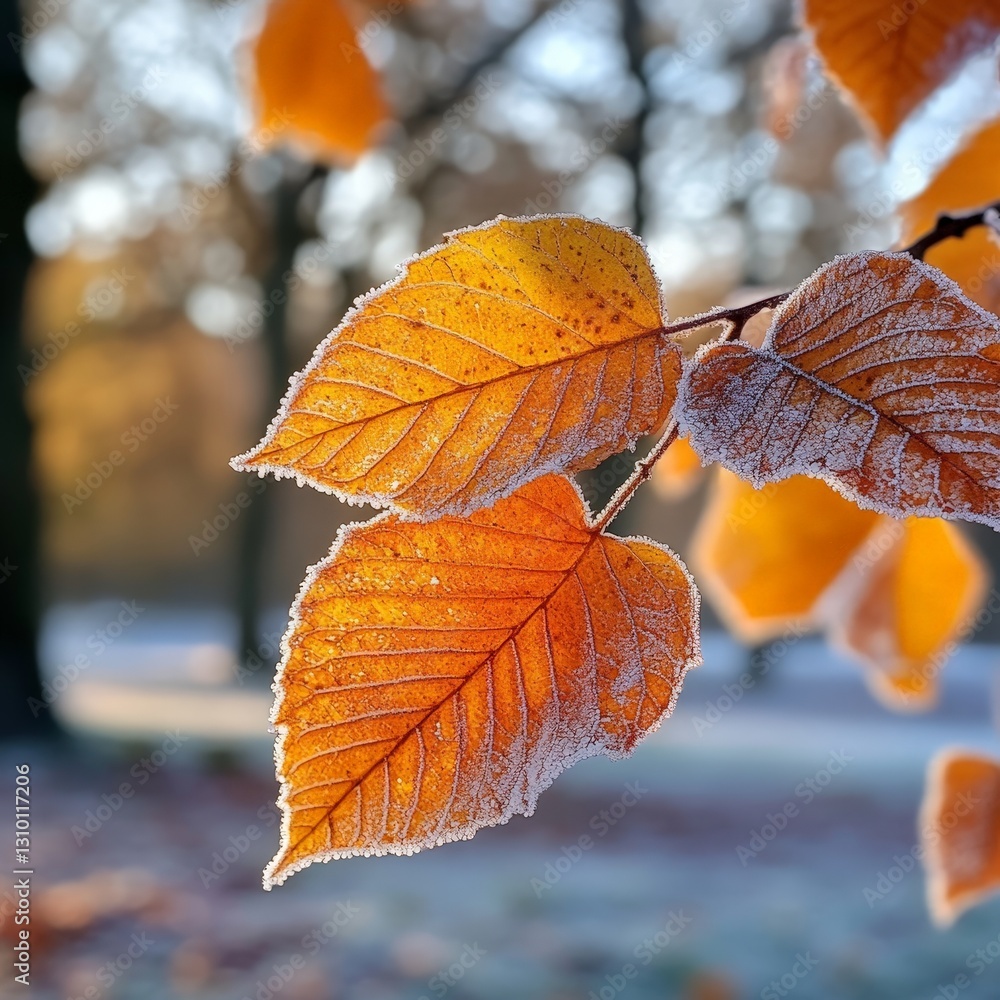 Frosted Autumn Leaves with Morning Light and Winter Vibes Frosted Autumn Leaves with Morning Light and Winter Vibes