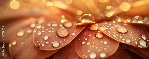 A captivating close-up of delicate autumn petals, glistening with water droplets.