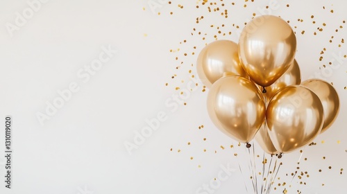 Wallpaper Mural Golden balloons and confetti celebration on white background Torontodigital.ca