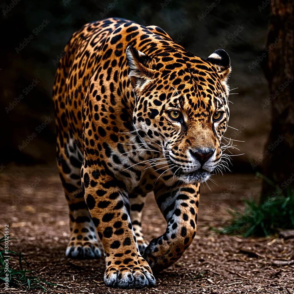 Jaguar walking piercing eyes, generative ai Jaguar walking piercing eyes, generative ai
