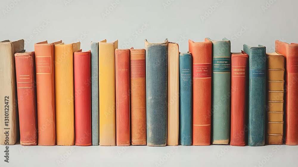 Naklejka premium Row of vintage books on a plain background