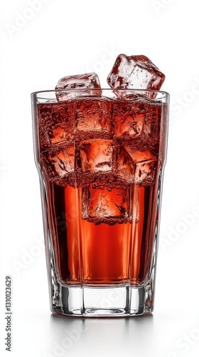Bartending Skills for Cocktails Concept. Cool Red Beverage Splash with Ice and Dynamic Liquid on White Background
