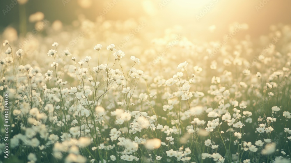 Fototapeta premium A magical field of white wildflowers in full bloom, embracing the beauty of springtime