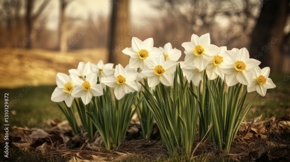 Beautiful white flowers blooming in a field, capturing the essence of spring with a dreamy atmosphere Beautiful white flowers blooming in a field, capturing the essence of spring with a dreamy atmosphere