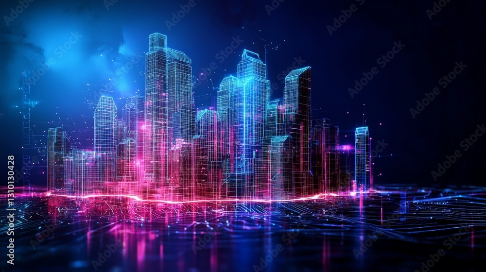 Futuristic Abstract Cityscape with Glowing Geometric Elements Futuristic Abstract Cityscape with Glowing Geometric Elements