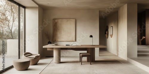 An interior design photograph of a modern and minimalist workspace
