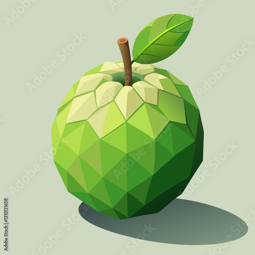 Stylized green apple illustration with geometric shapes and leaf