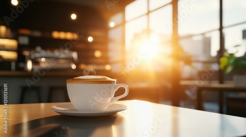 Wallpaper Mural Sunlit loft cafe with wooden floors, rustic tables, and natural light streaming through large windows Torontodigital.ca