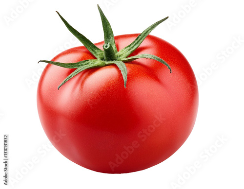 Fresh red tomato isolated on transparent background with green stem © karina