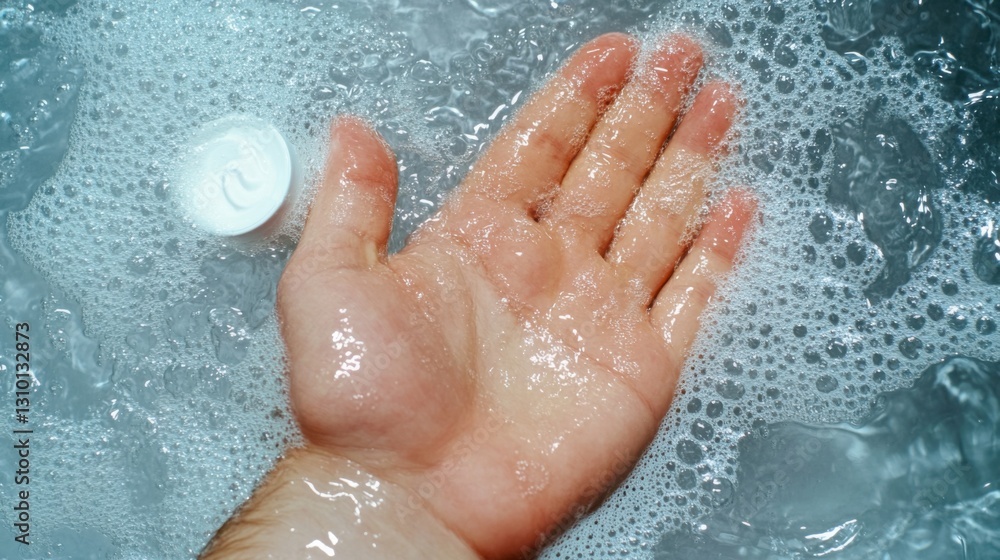 hand under cool running water in a sink, with visible redness from a fresh burn. hand under cool running water in a sink, with visible redness from a fresh burn.