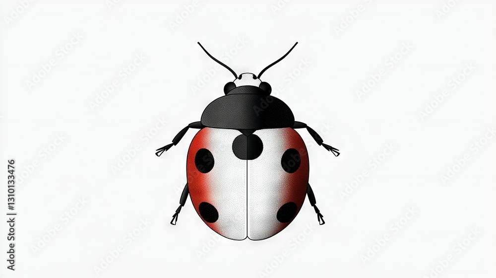 Red and black ladybug on white surface with dots on legs Red and black ladybug on white surface with dots on legs