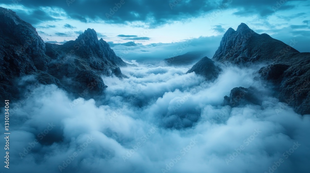 Fototapeta premium Ethereal Smoke Drifting Through Misty Mountains at Twilight