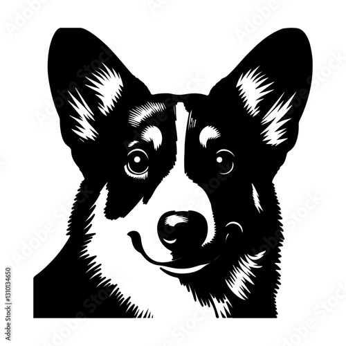 Corgi's head is a black and white logo. EPS vector graphics.