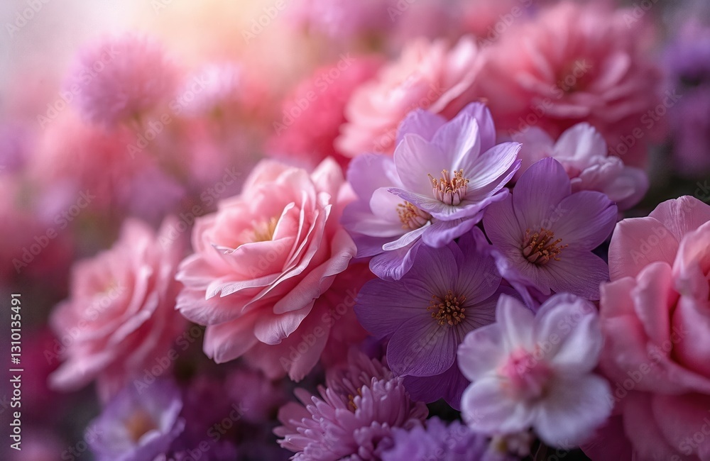 Floral arrangement features blooms in pink, purple hues. Roses, dahlias, clematis mix. Romantic bouquet decoration design element. Vibrant nature beauty. Wedding, anniversary gift idea. Perfect Floral arrangement features blooms in pink, purple hues. Roses, dahlias, clematis mix. Romantic bouquet decoration design element. Vibrant nature beauty. Wedding, anniversary gift idea. Perfect