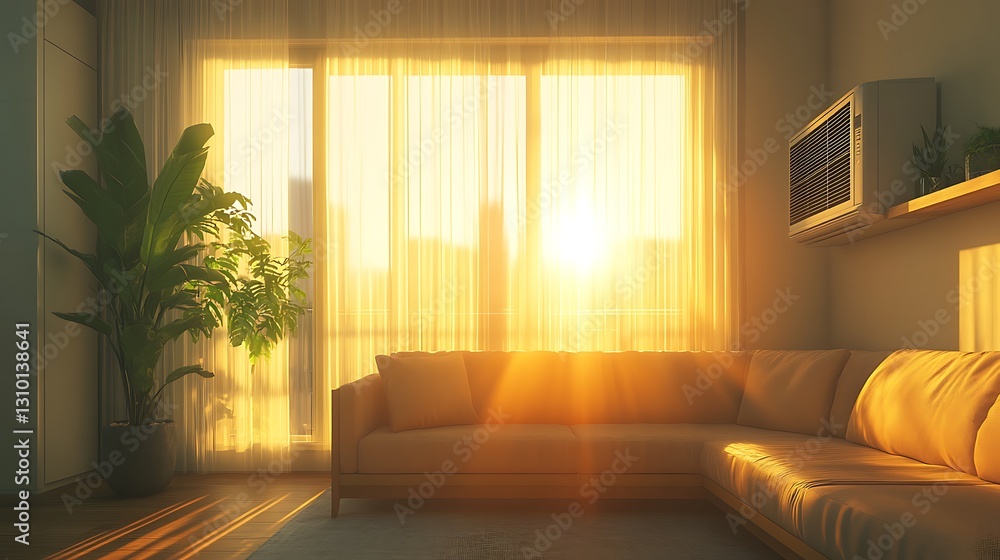 Fototapeta premium Sunny Sunrise Living Room Interior
