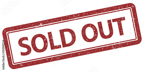 SOLD OUT red rubber stamp isolated on transparent background or white background with distressed texture effect