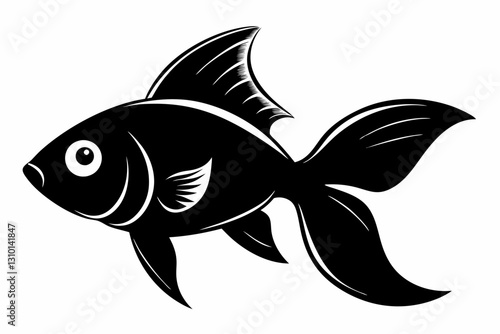 goldfish silhouette line art vector illustration with a white background