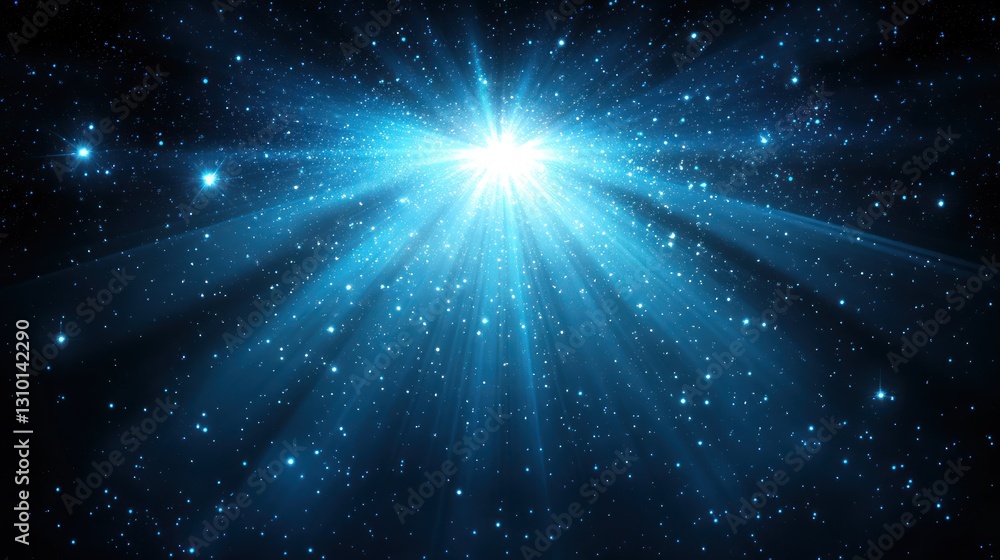 Bright blue light burst in dark space. Bright blue light burst in dark space.