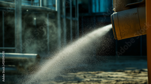 An exhaust vent from a powerful dust collection unit releases purified air, preventing the spread of hazardous construction dust.