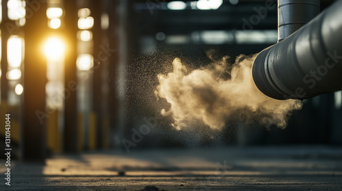 An exhaust vent from a powerful dust collection unit releases purified air, preventing the spread of hazardous construction dust.