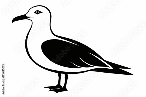 gull silhouette line art vector illustration with a white background