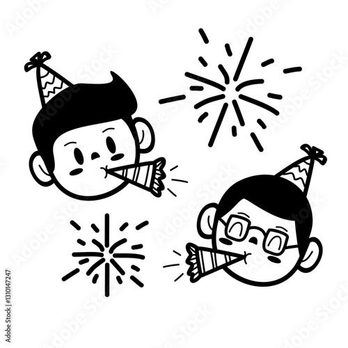Hand Drawn Cute Cartoon Doodle Character Of Boy's New Year Party