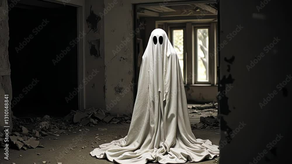 Ghostly Man Playing Specter in an Abandoned House Ghostly Man Playing Specter in an Abandoned House