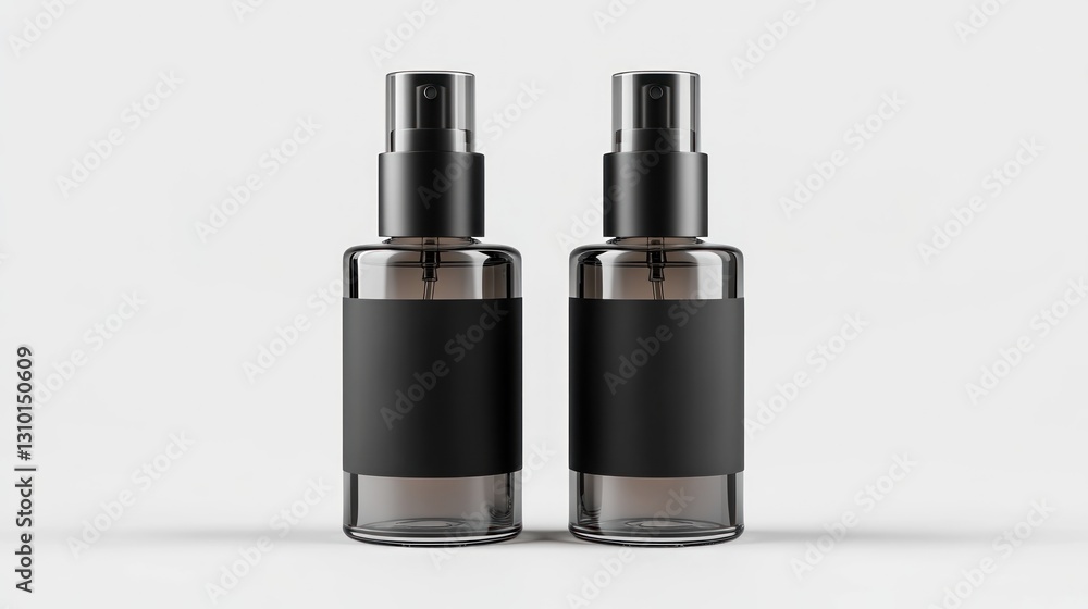 Obraz premium Two dark glass spray bottles with black labels