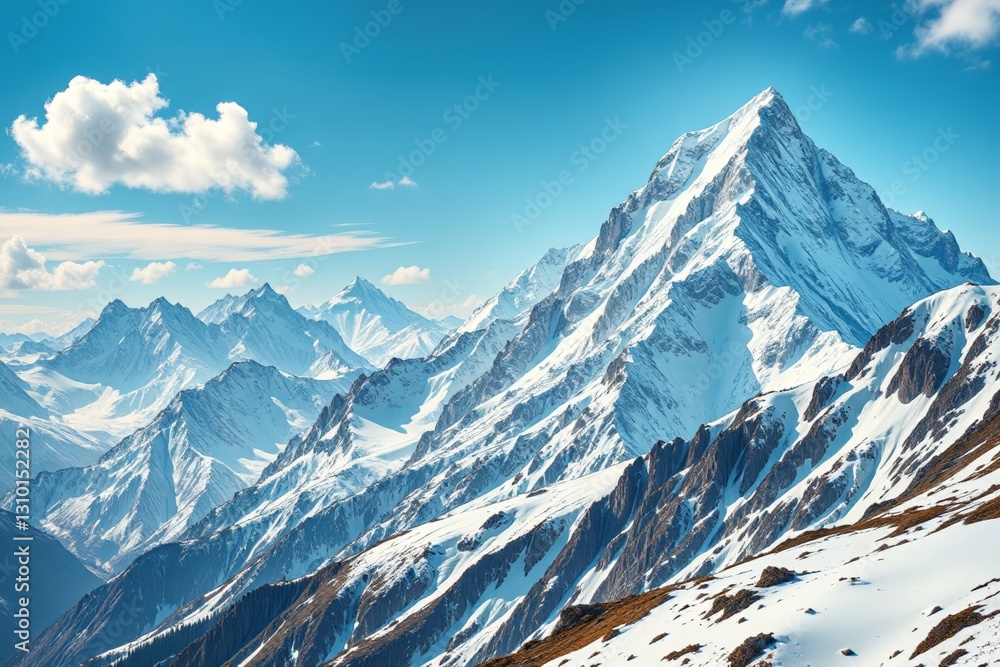 Fototapeta premium mountains covered in snow and clouds with a blue sky