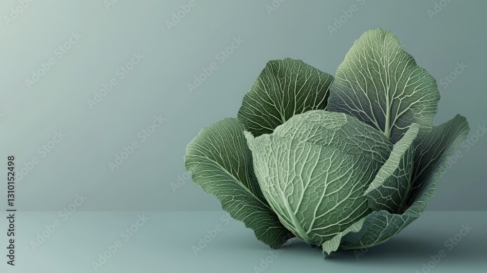 Obraz premium Vibrant green cabbage head, detailed illustration