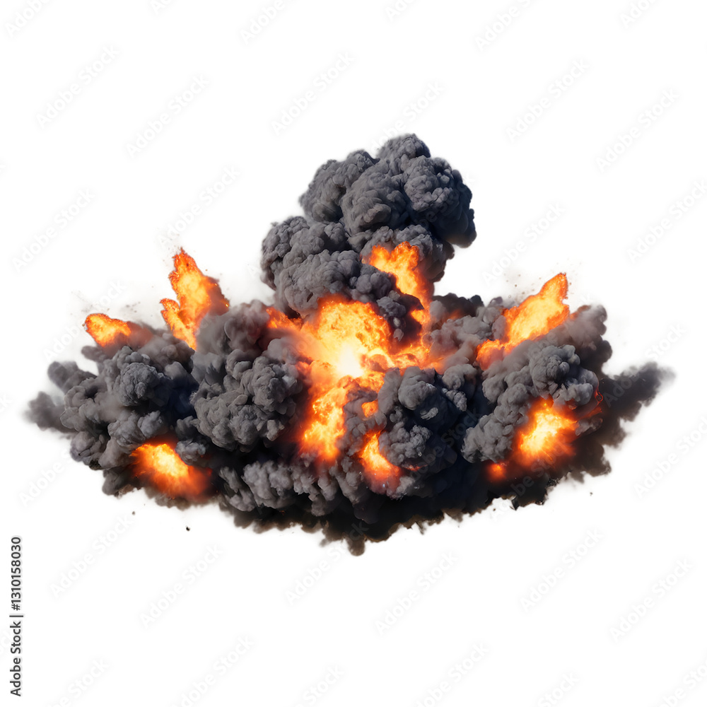 Explosion with realistic details, isolated on a transparent background Explosion with realistic details, isolated on a transparent background