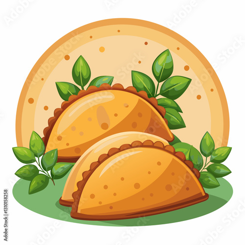 Vibrant illustration of a dessert with leaves on a circular background