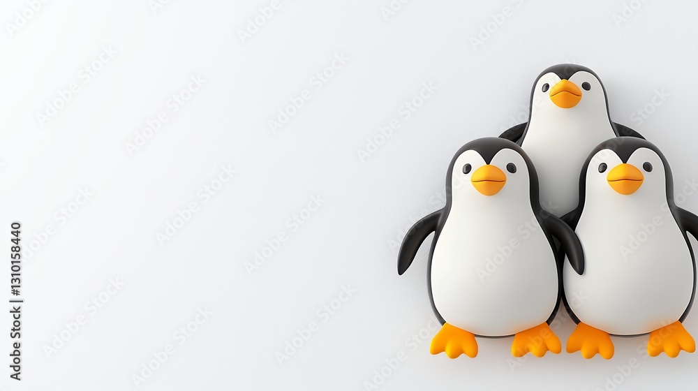 Naklejka premium Three Cute Cartoon Penguins on White Background