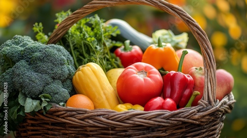A basket of fresh, healthy fruits and vegetables.
