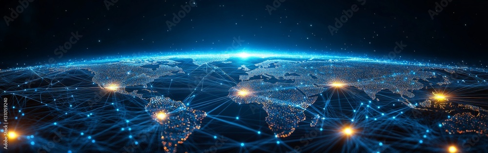 Global Digital Network Connection with Glowing Points Around the World Global Digital Network Connection with Glowing Points Around the World