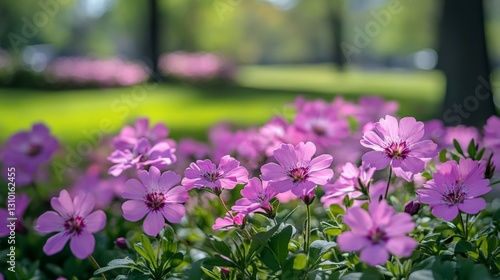 Pretty pink flowers bloom in Columbus, Ohio's Goodale Park in early spring.
 photo