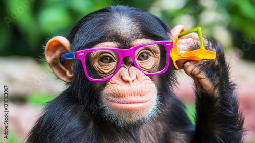 Wallpaper Mural Curious chimp in glasses outdoors Torontodigital.ca
