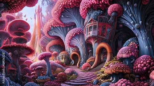 Wallpaper Mural Surreal mushroom forest with whimsical house and path. Torontodigital.ca
