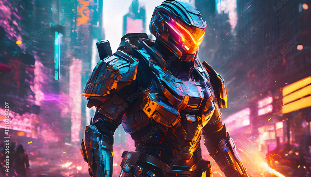 Fototapeta premium Cyberpunk future warrior, high tech