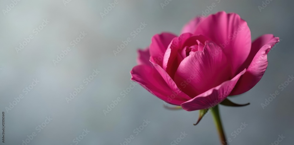 Deep magenta petals unfold from a slender stem on a muted grey background, Closeup Flower, Floral Closeup, Botanical Photography Deep magenta petals unfold from a slender stem on a muted grey background, Closeup Flower, Floral Closeup, Botanical Photography