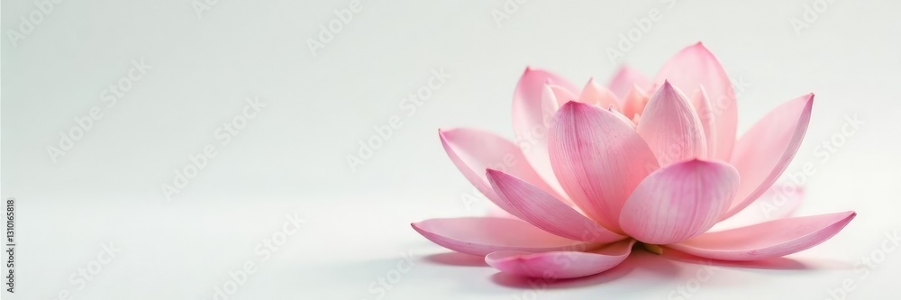 Delicate bloom unfolding its petals on a pristine white surface, delicate, pure Delicate bloom unfolding its petals on a pristine white surface, delicate, pure