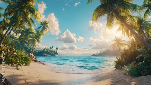 Fototapeta Naklejka Na Ścianę i Meble -  vibrant sri lankan beach with palm trees and sea